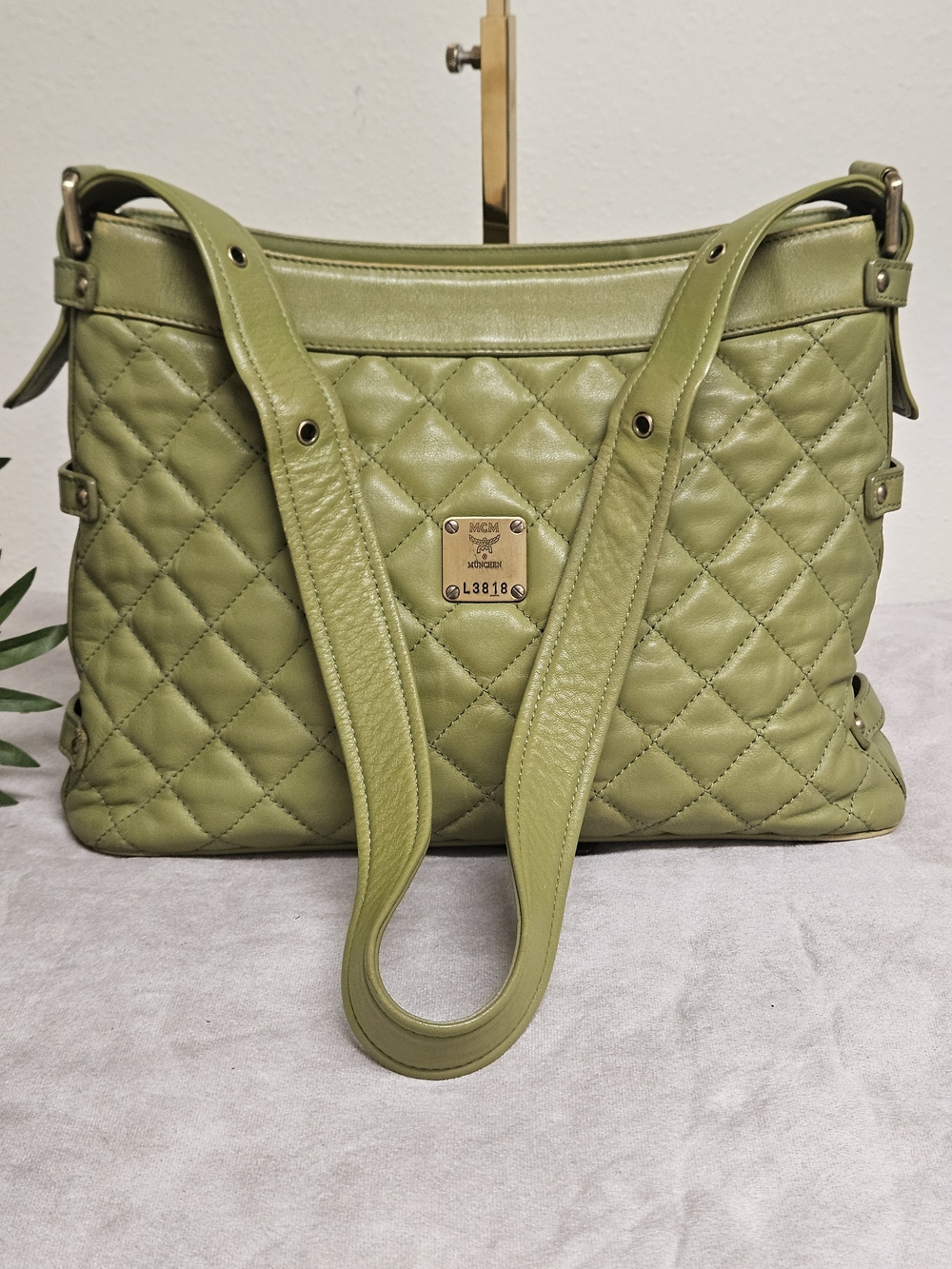 MCM Green  Quilted Leather Shoulder Bag